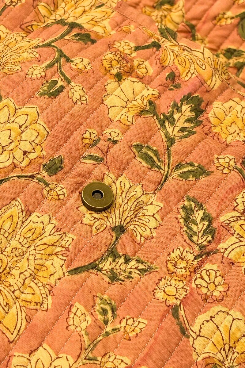 Orange Hand Block Printed Cotton Cross Body Bag