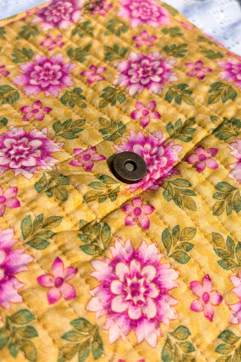 Yellow Printed Cotton Cross Body Bag