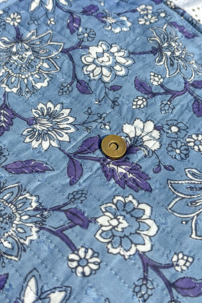 Blue Hand Printed Cotton Dobby Cross Body Bag