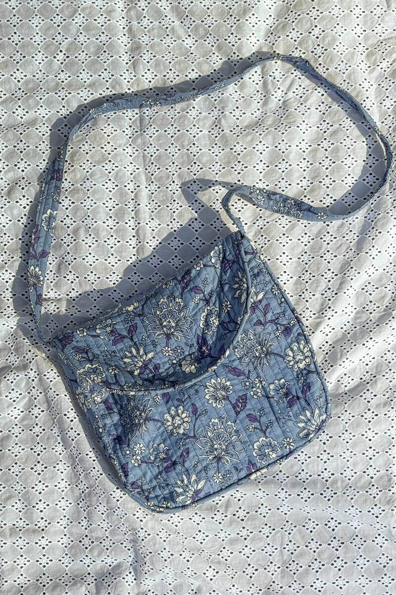 Blue Hand Printed Cotton Dobby Cross Body Bag