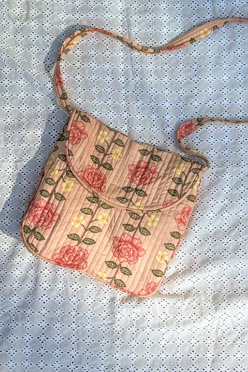 Pink Printed Cotton Cross Body Bag