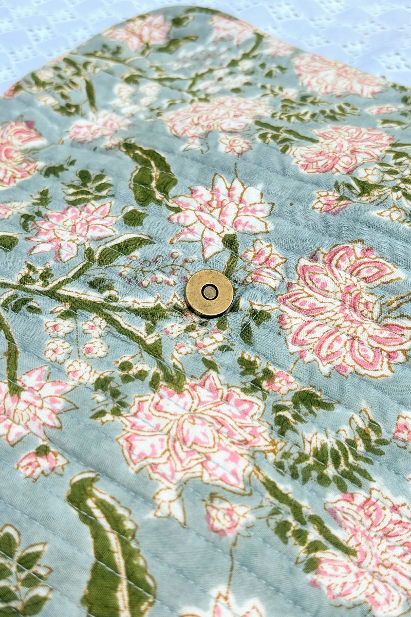 Grey Hand Block Printed Cotton Cross Body Bag