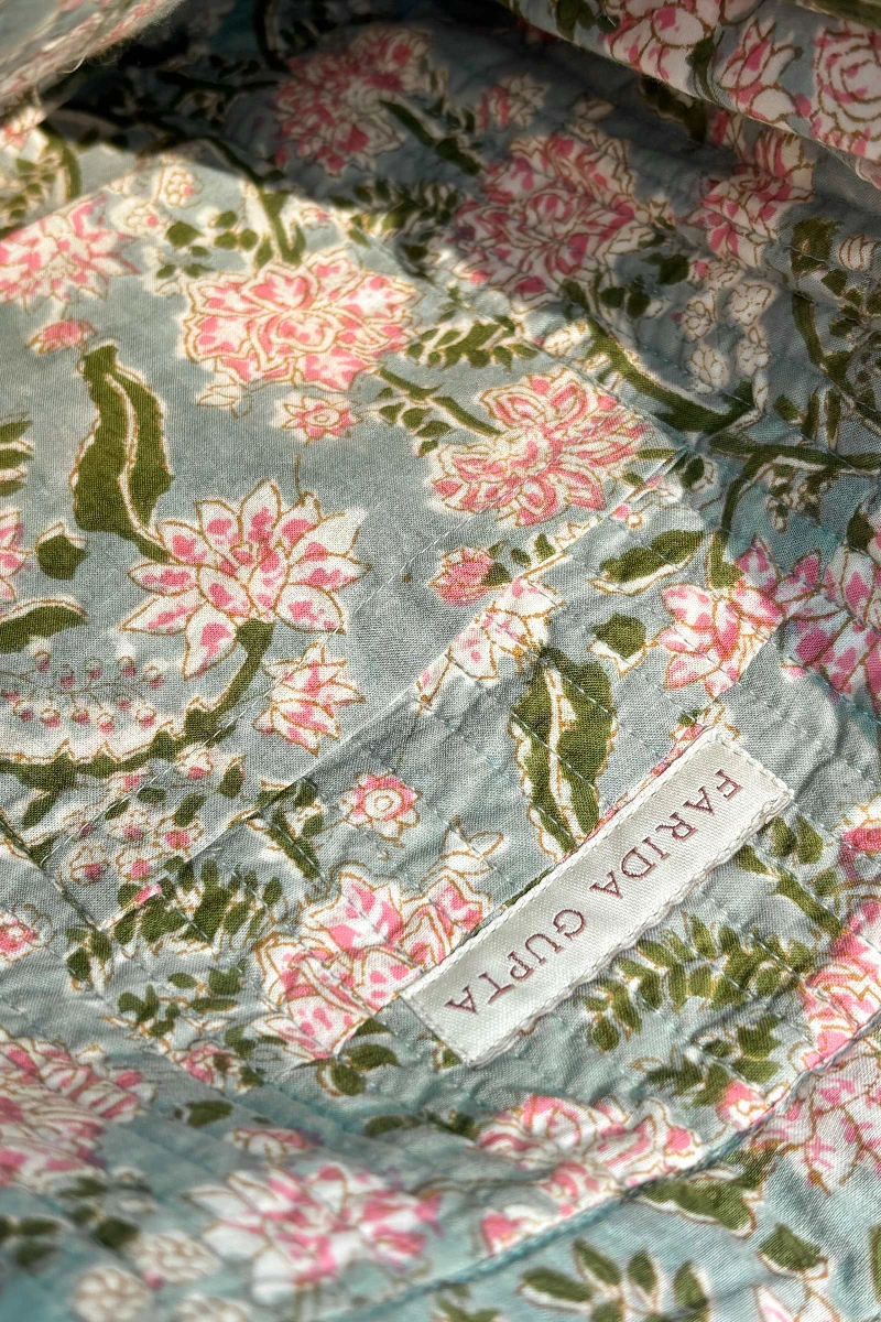 Grey Hand Block Printed Cotton Cross Body Bag