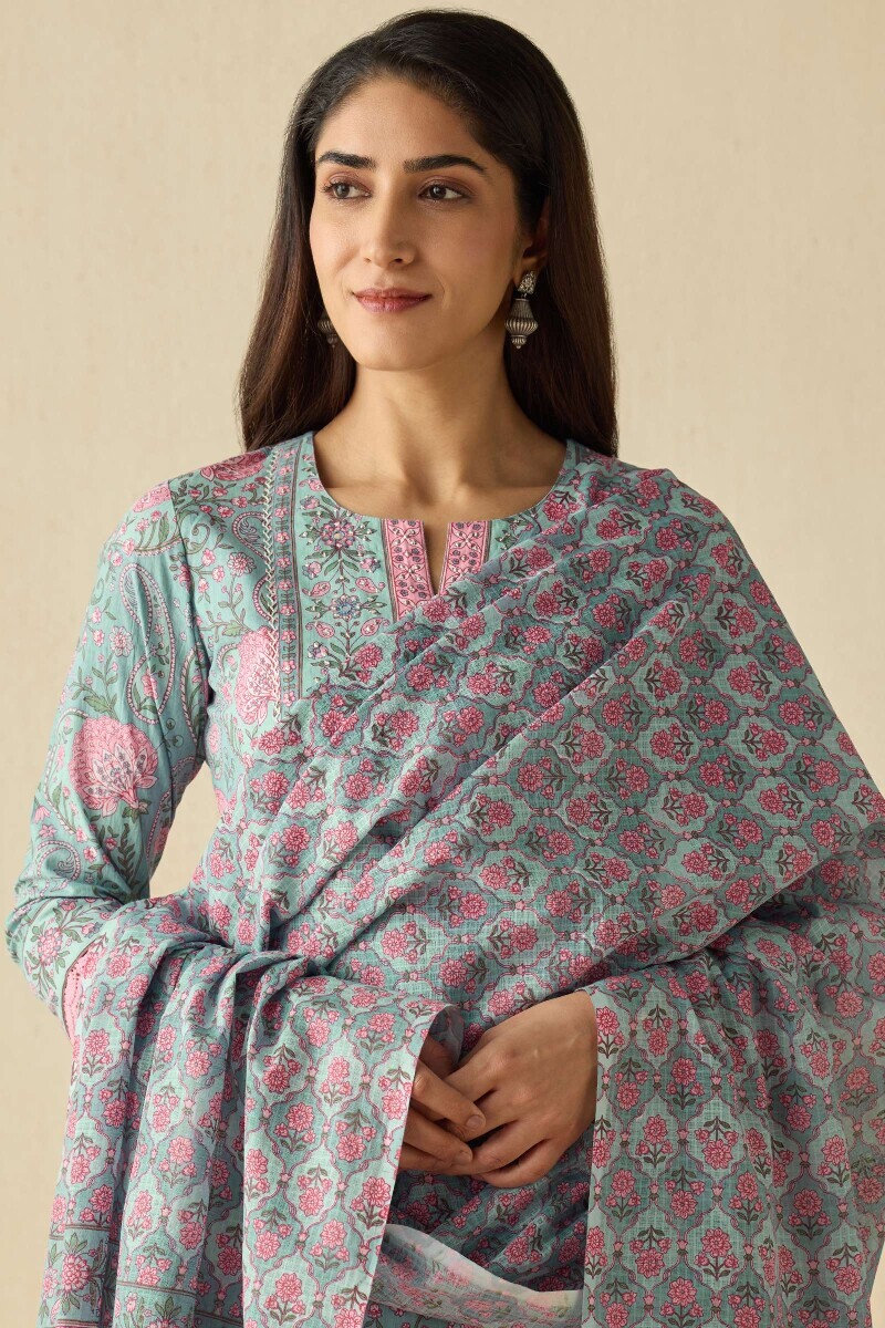 Blue Hand Printed Kota Dupatta