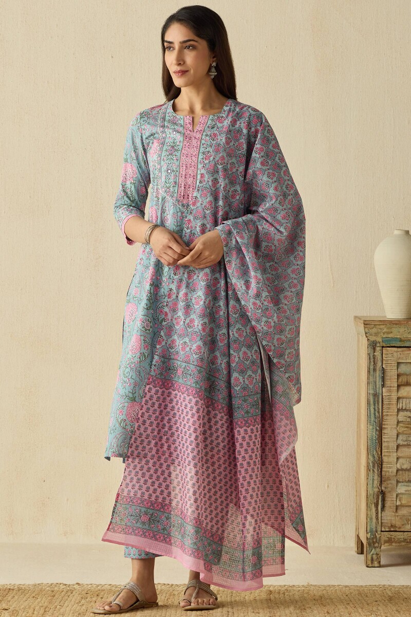 Blue Hand Printed Kota Dupatta