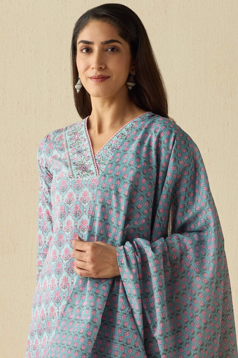 Blue Hand Printed Kota Dupatta