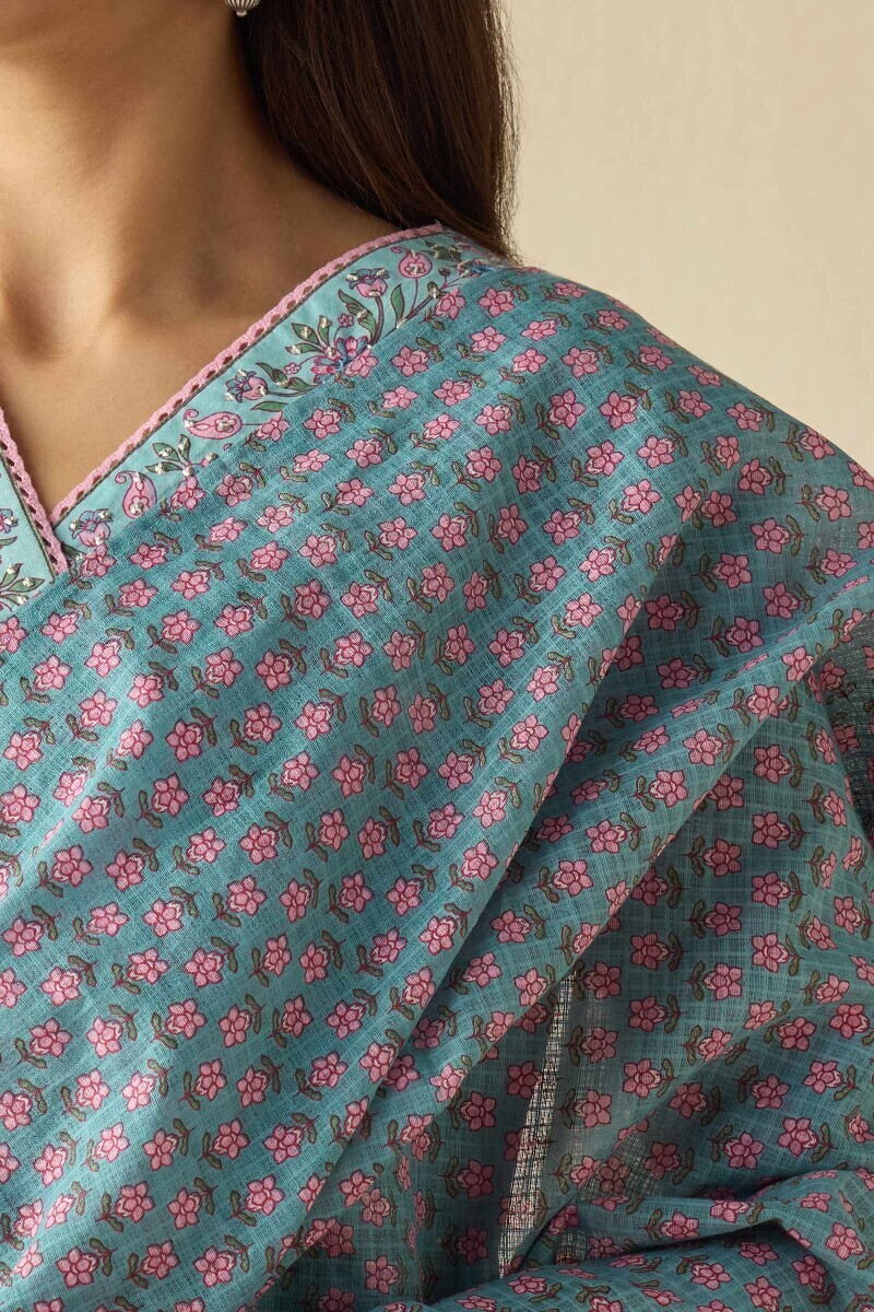 Blue Hand Printed Kota Dupatta