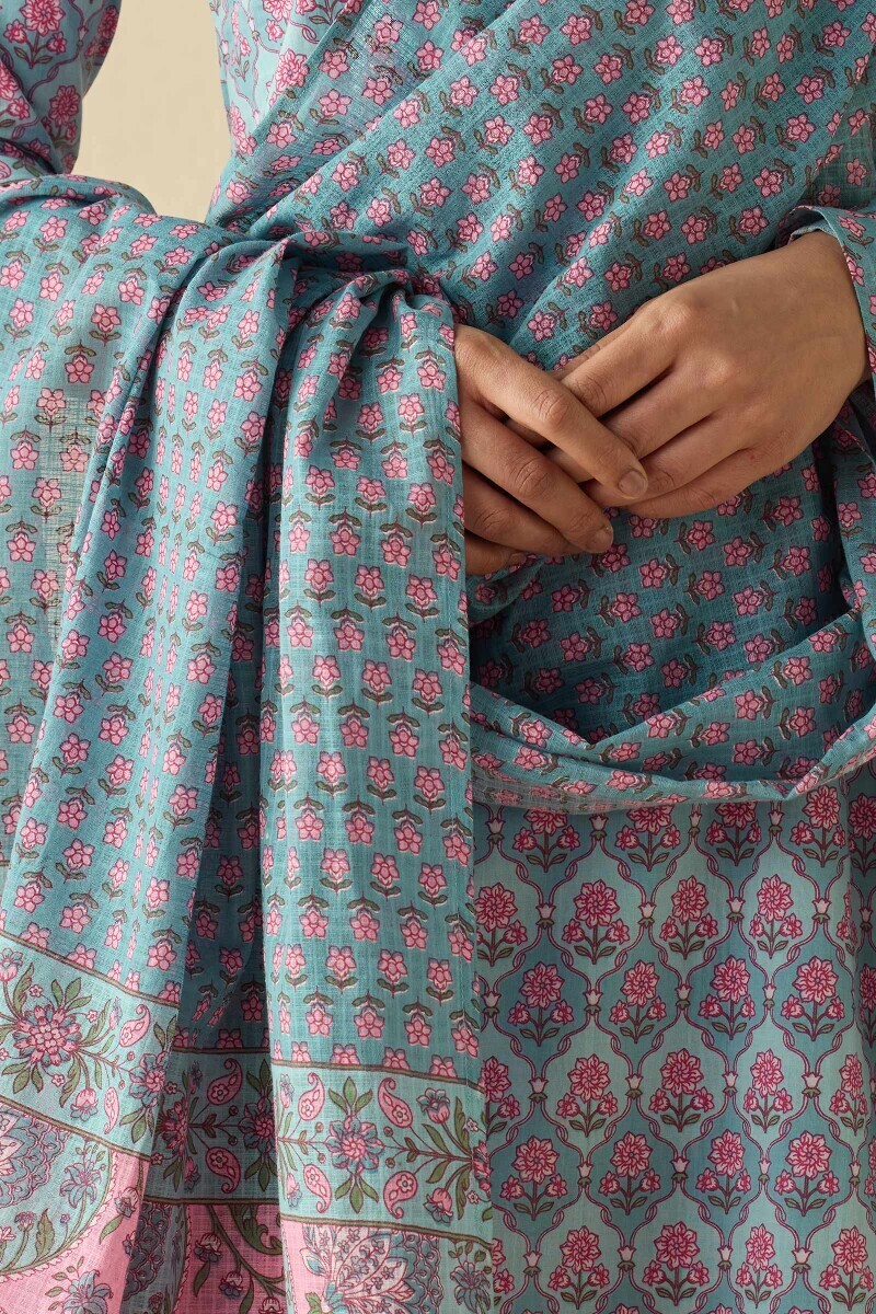 Blue Hand Printed Kota Dupatta