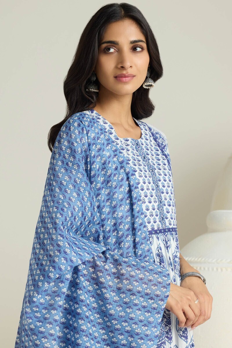Blue Hand Printed Kota Dupatta