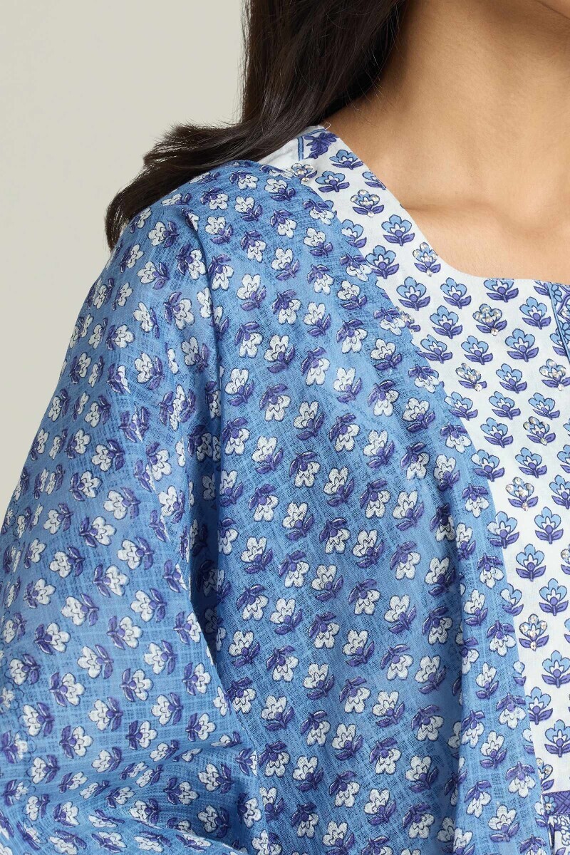 Blue Hand Printed Kota Dupatta
