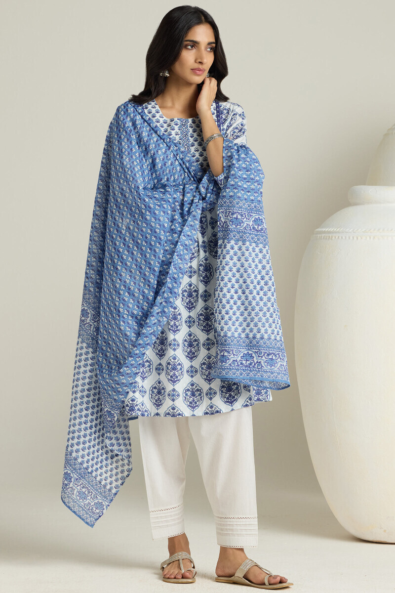 Blue Hand Printed Kota Dupatta