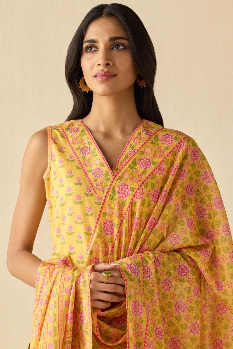 Yellow Printed Kota Dupatta