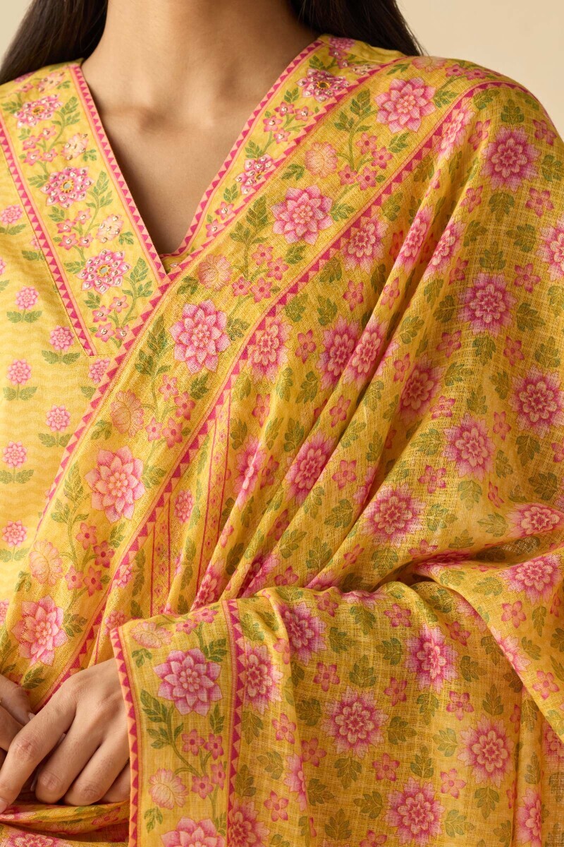 Yellow Printed Kota Dupatta
