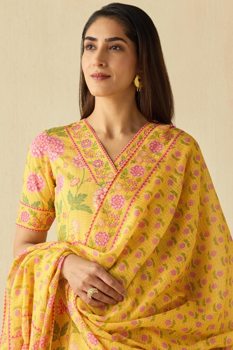 Yellow Printed Kota Dupatta