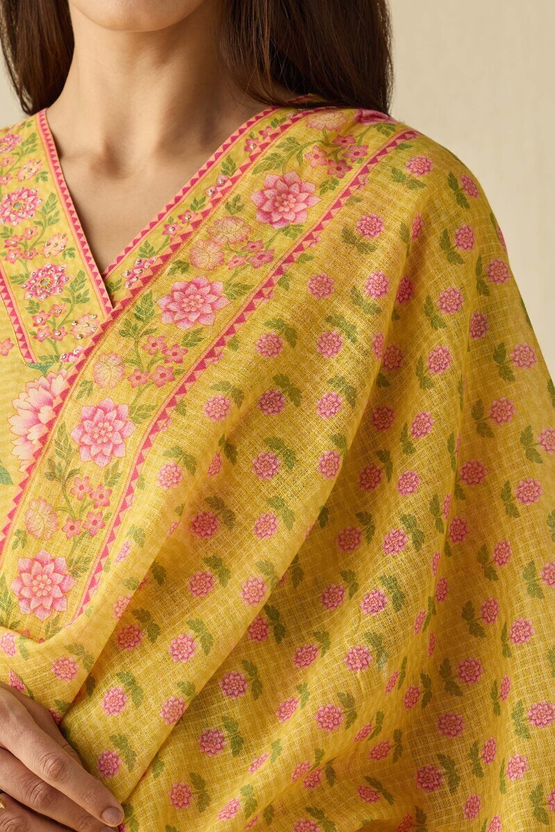 Yellow Printed Kota Dupatta