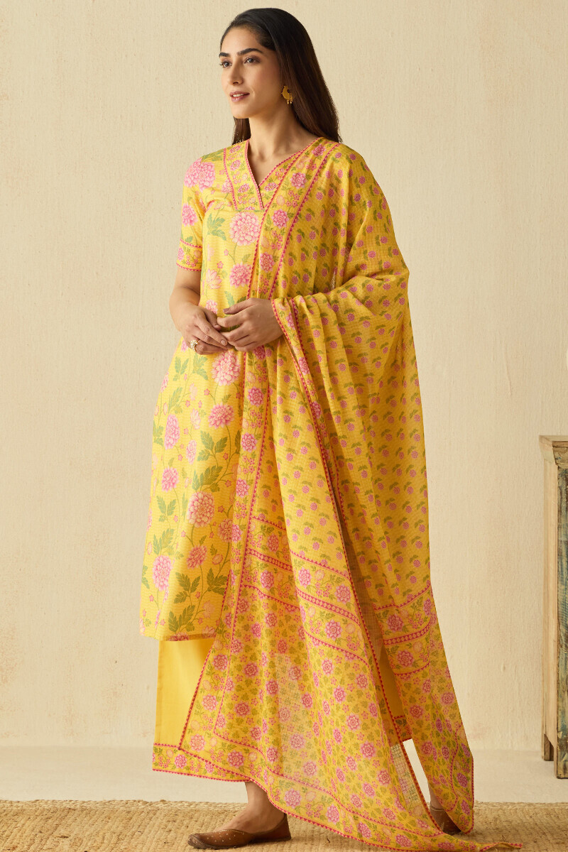 Yellow Printed Kota Dupatta