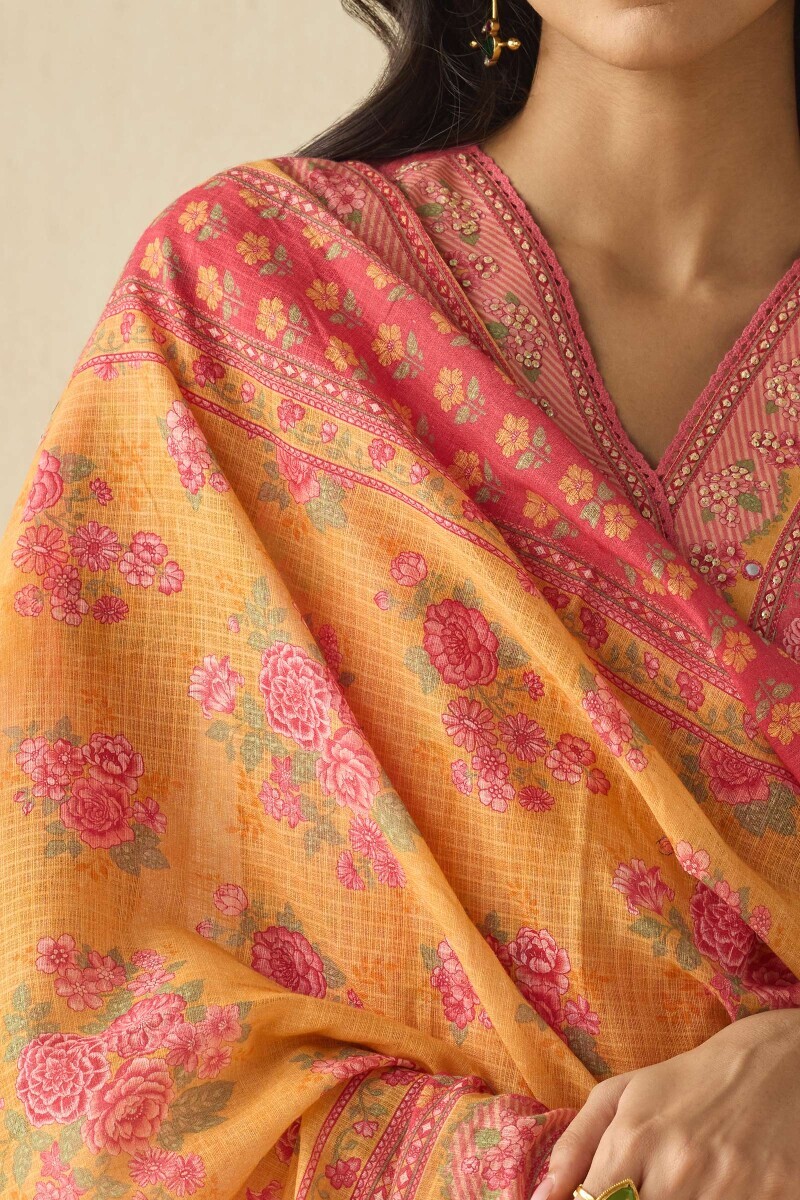 Mustard Printed Kota Dupatta