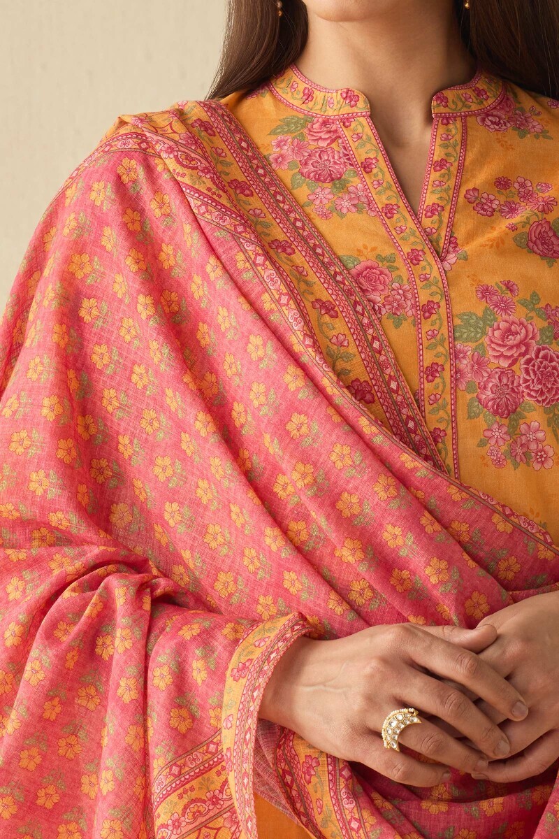 Pink Printed Kota Dupatta
