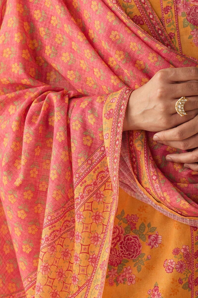 Pink Printed Kota Dupatta
