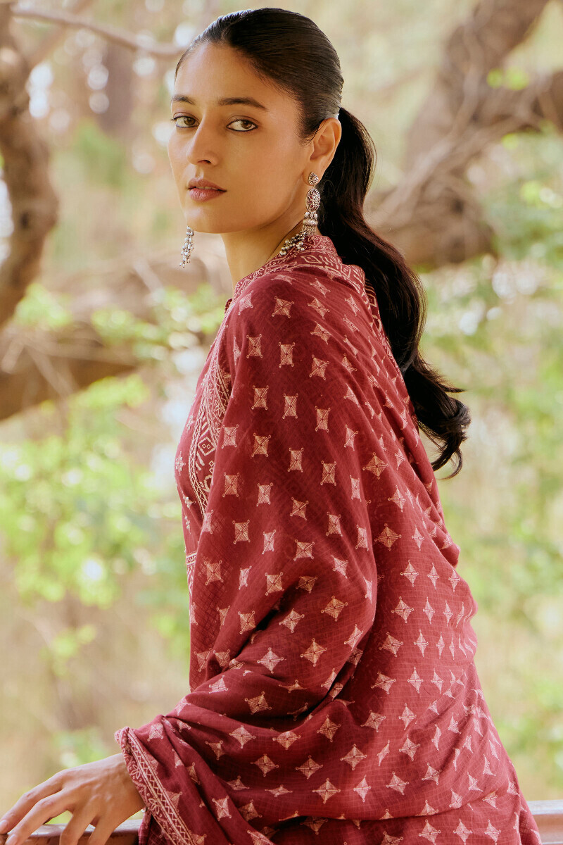 Maroon Printed Kota Dupatta