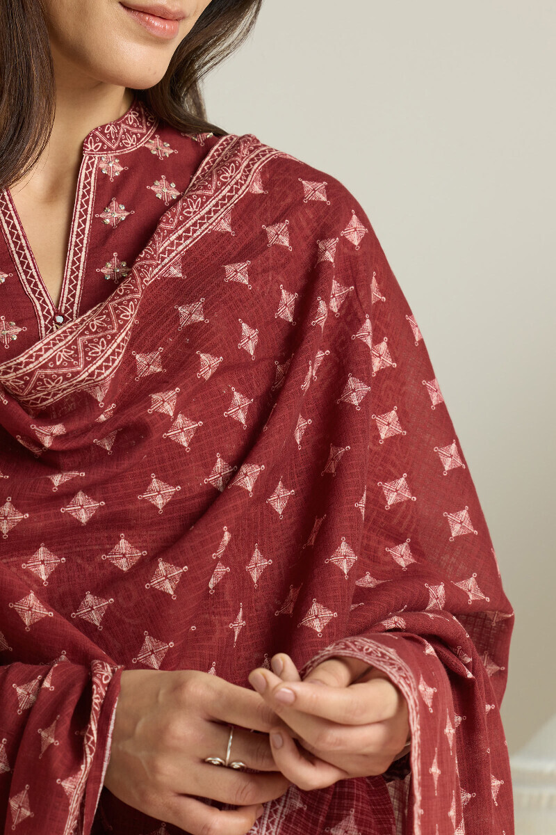 Maroon Printed Kota Dupatta