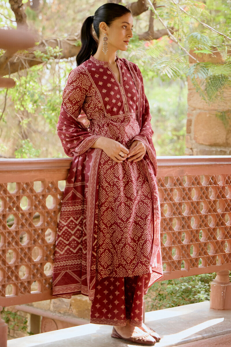 Maroon Printed Kota Dupatta