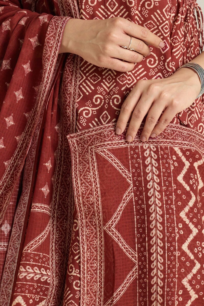 Maroon Printed Kota Dupatta
