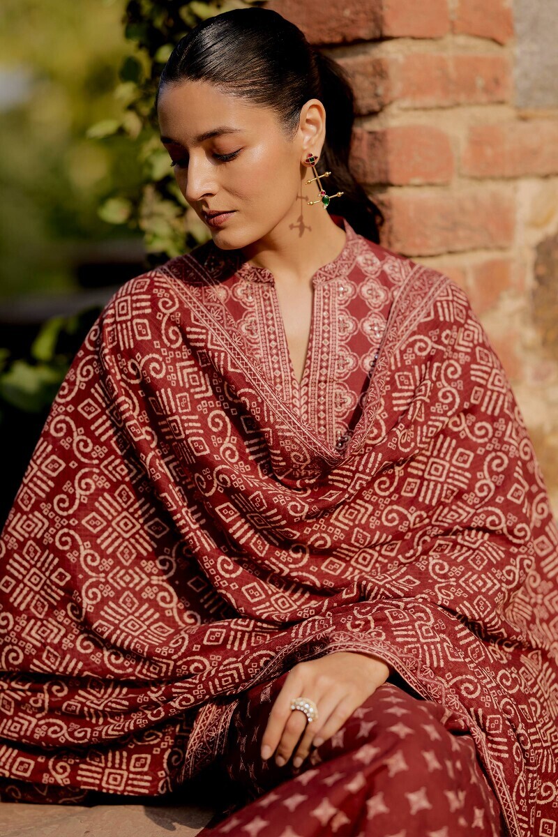Maroon Printed Kota Dupatta
