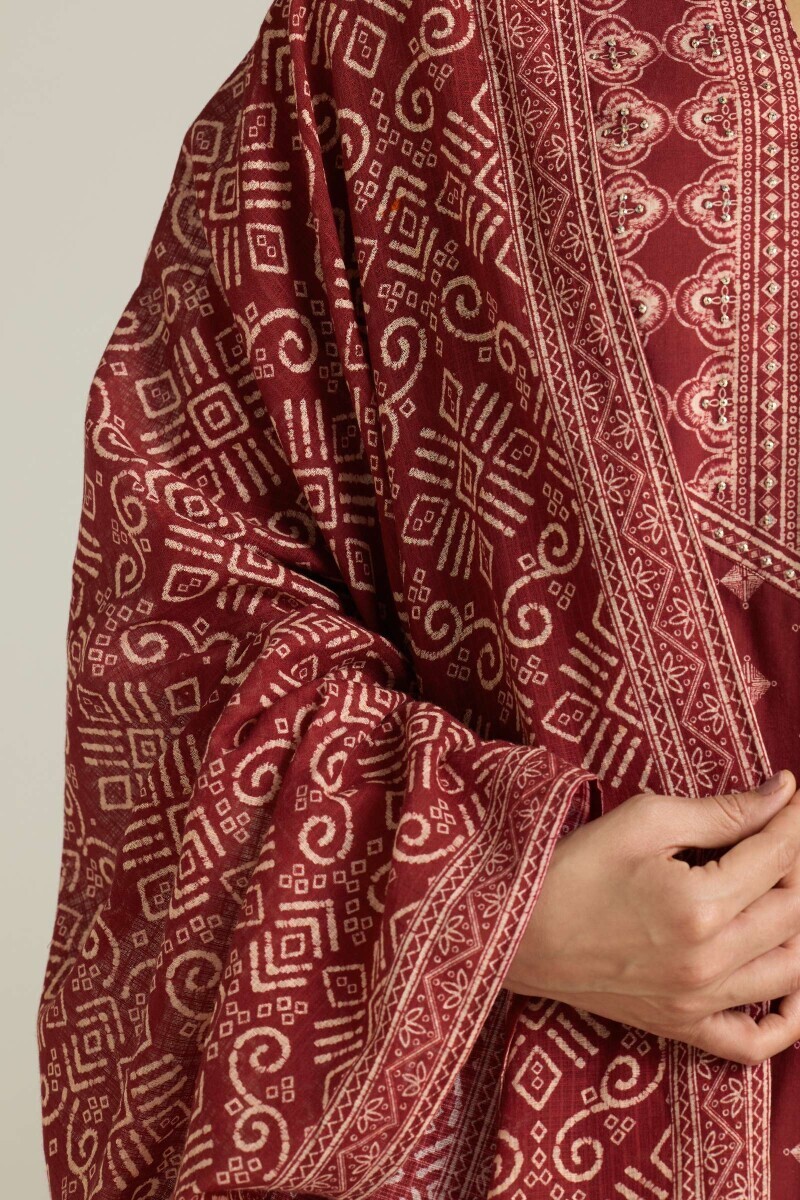 Maroon Printed Kota Dupatta