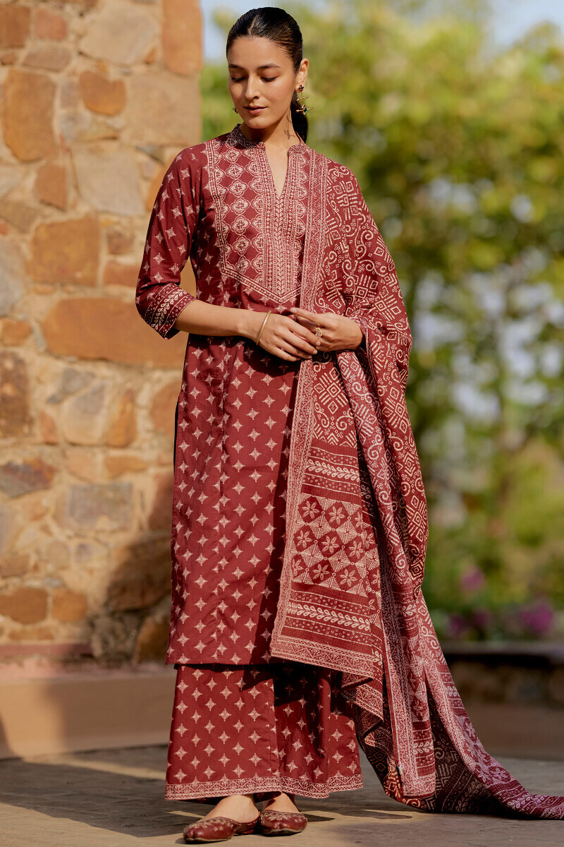 Maroon Printed Kota Dupatta