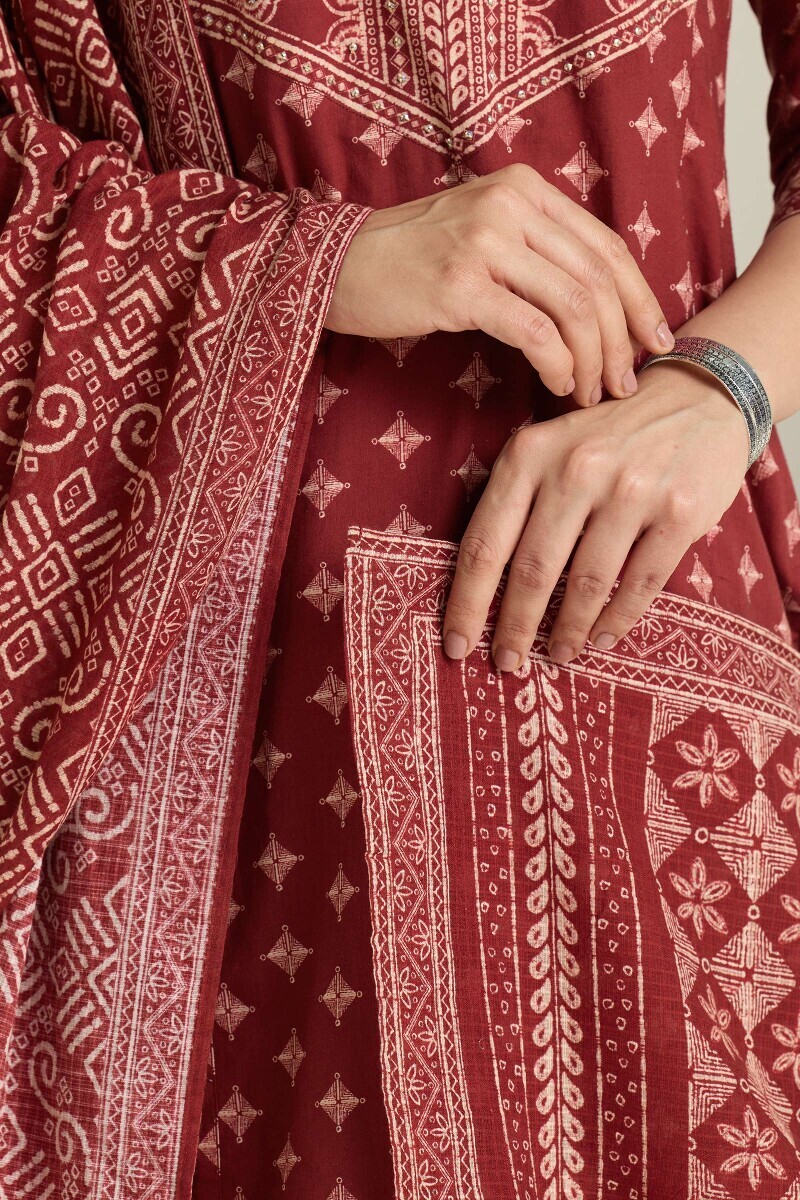 Maroon Printed Kota Dupatta