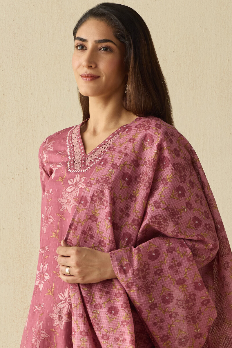 Mauve Hand Printed Kota Dupatta
