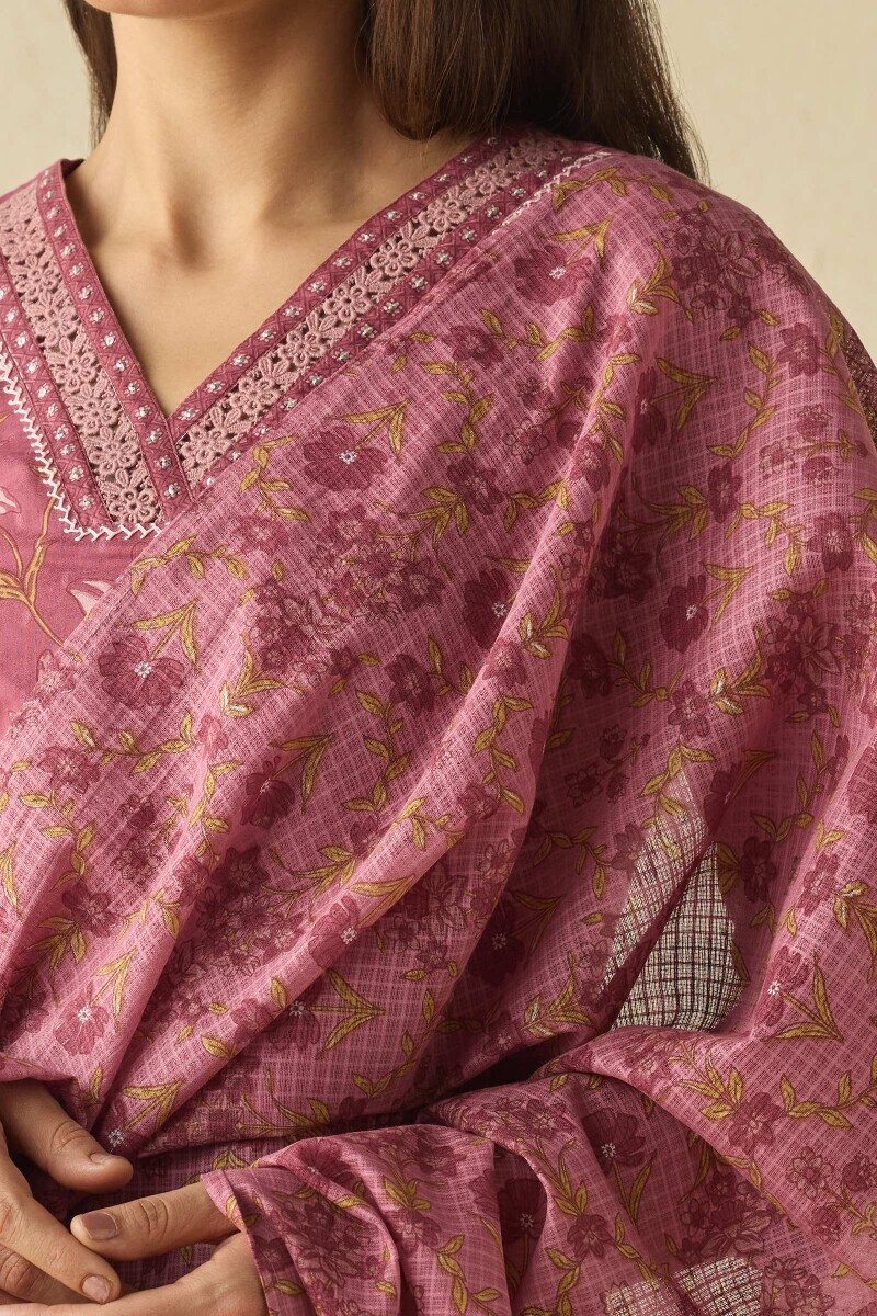 Mauve Hand Printed Kota Dupatta