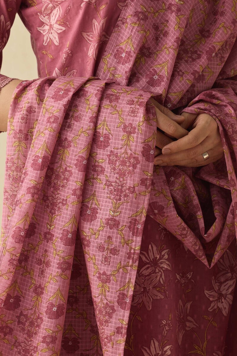 Mauve Hand Printed Kota Dupatta