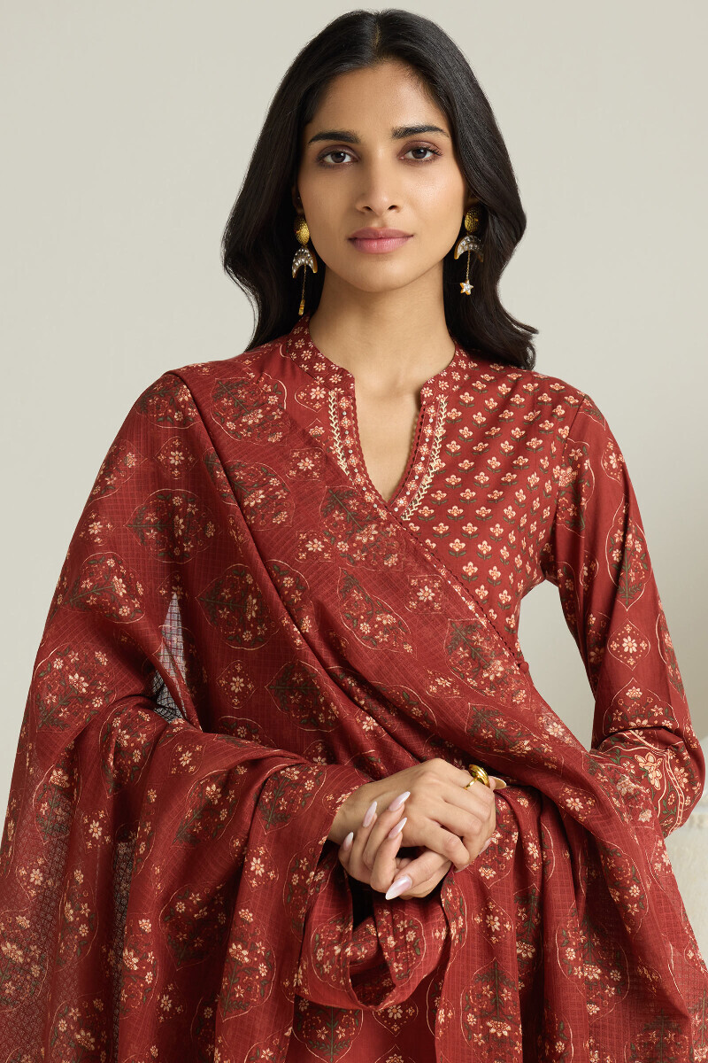 Maroon Hand Printed Kota Dupatta