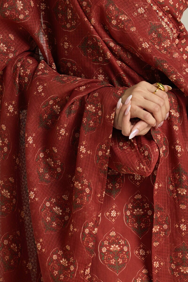 Maroon Hand Printed Kota Dupatta