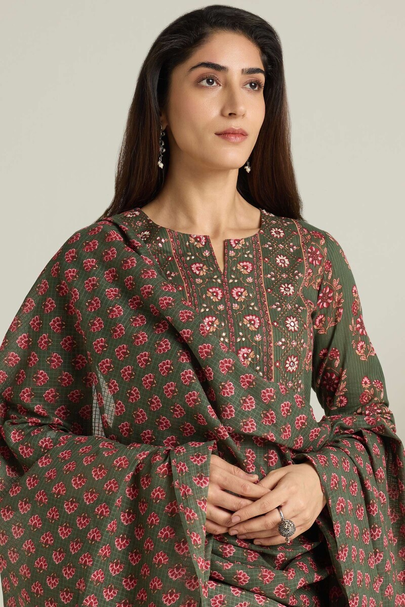 Green Hand Printed Kota Dupatta