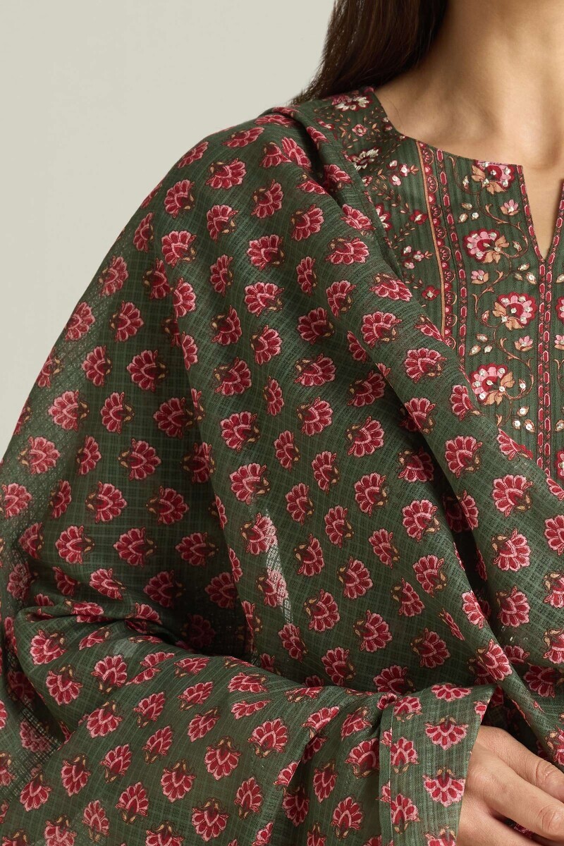 Green Hand Printed Kota Dupatta