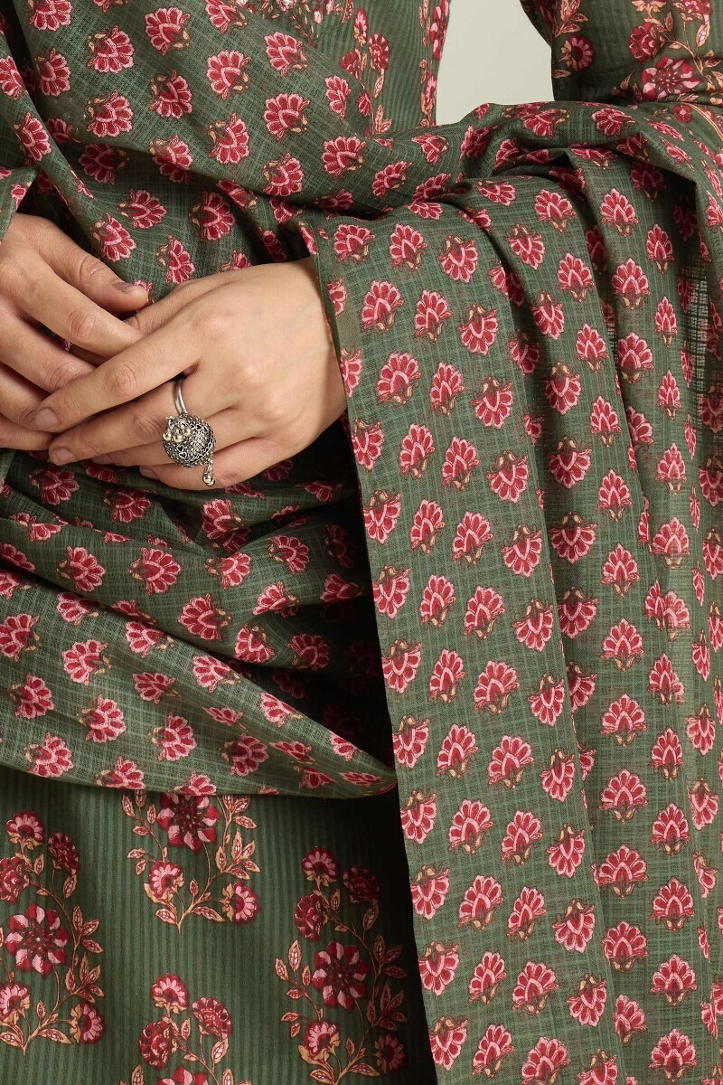 Green Hand Printed Kota Dupatta
