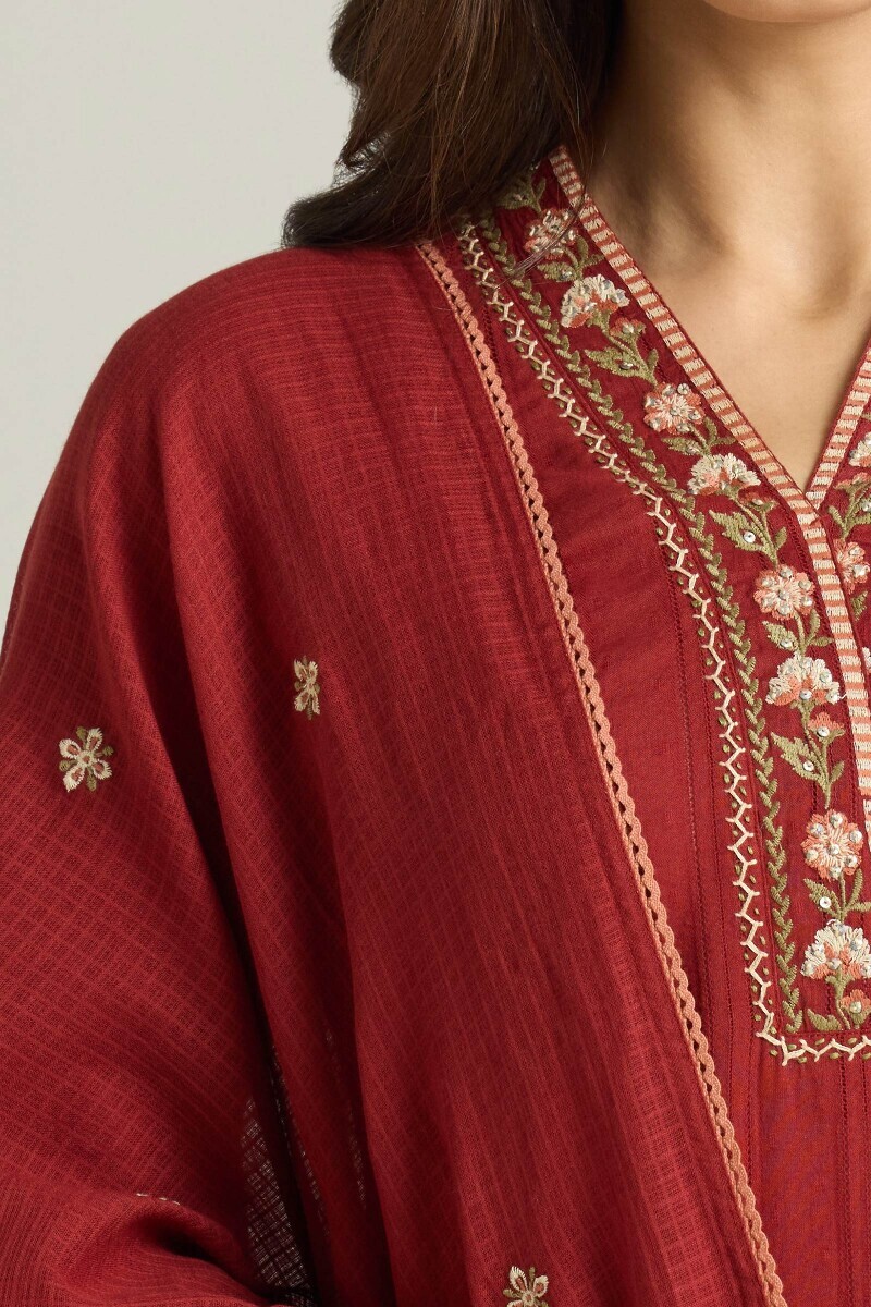 Maroon Handcrafted Kota Dupatta