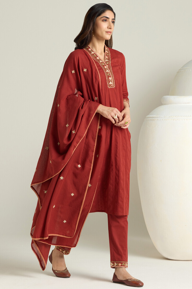 Maroon Handcrafted Kota Dupatta