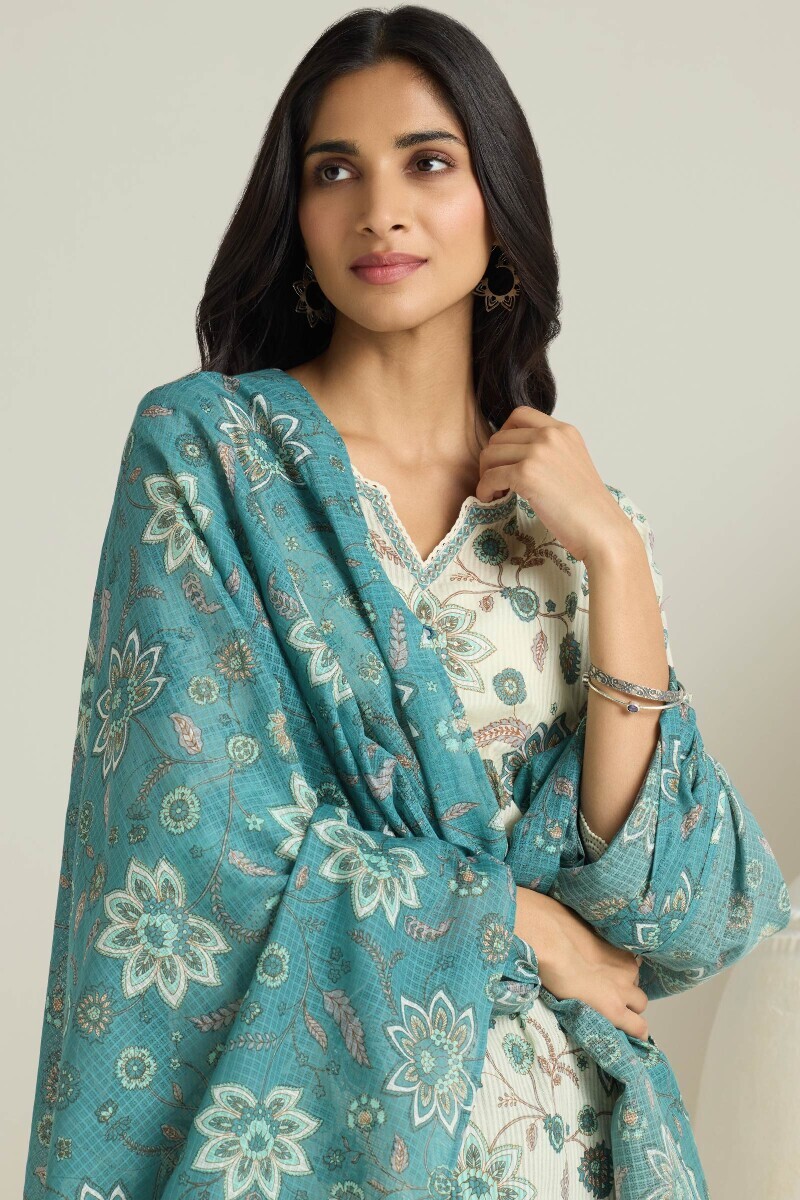 Blue Hand Printed Kota Dupatta