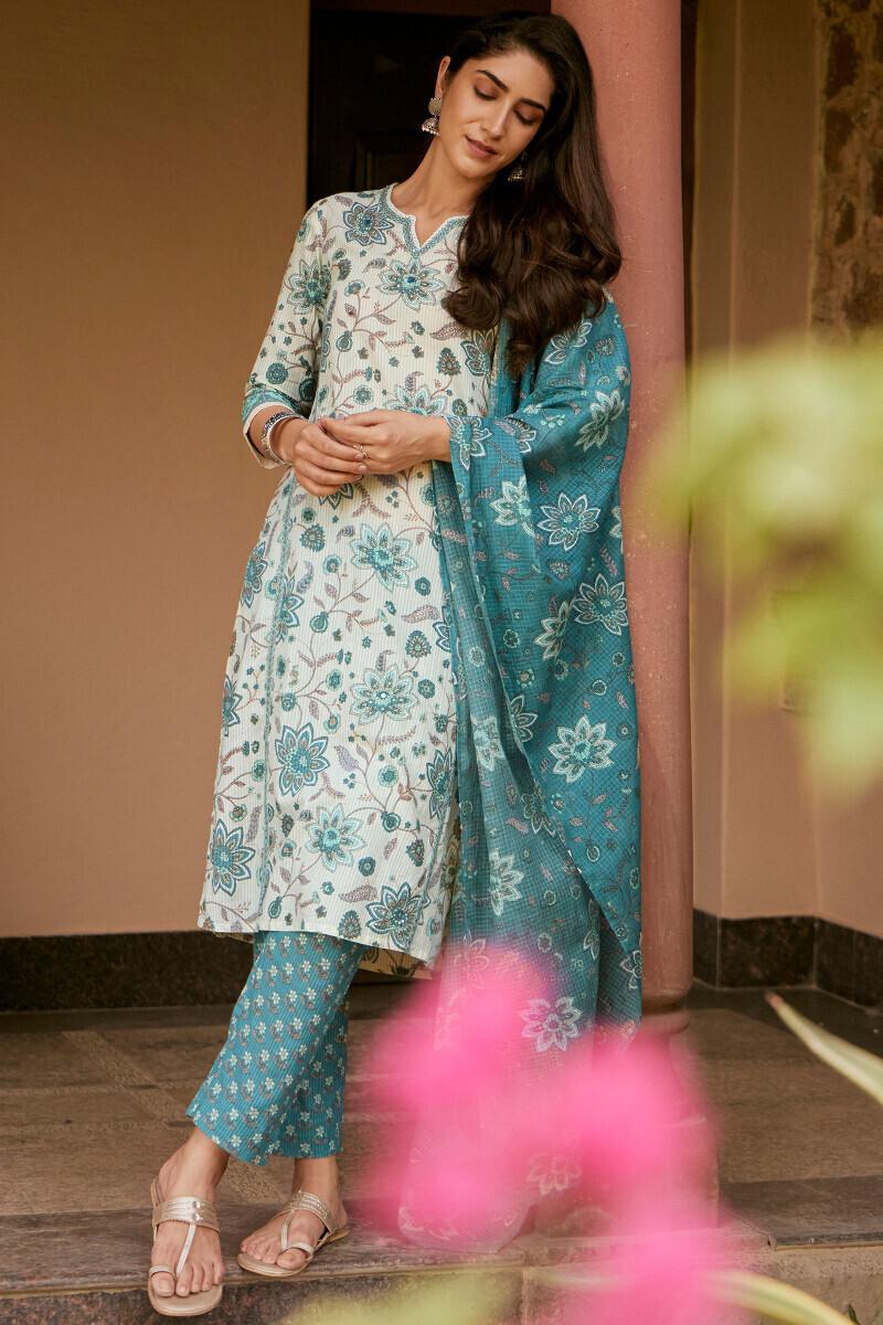 Blue Hand Printed Kota Dupatta