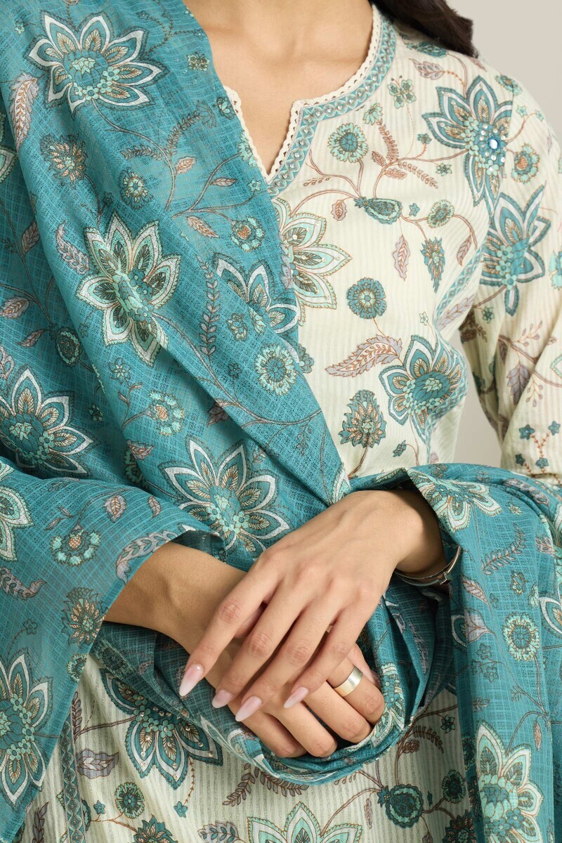 Blue Hand Printed Kota Dupatta