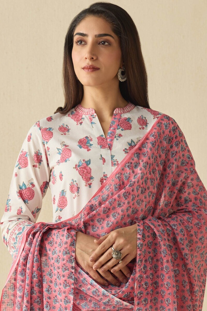 Pink Hand Block Printed Kota Dupatta