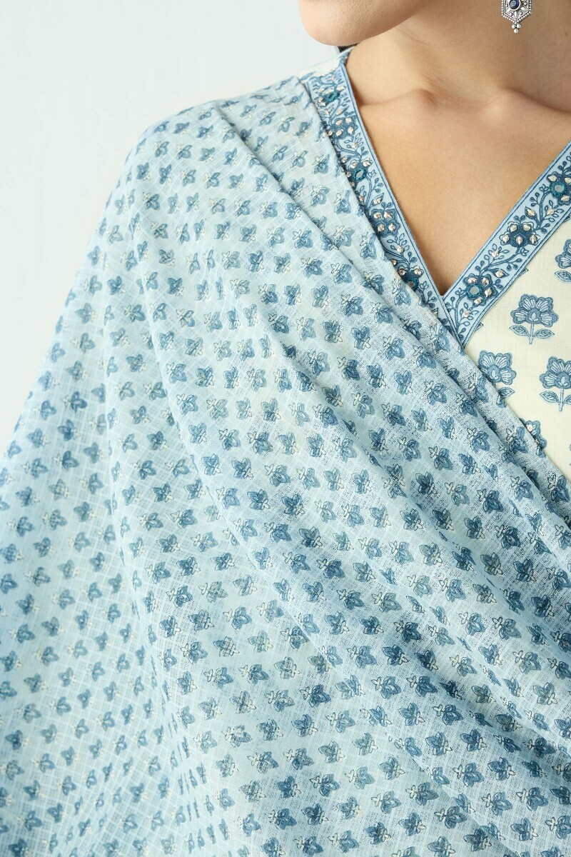 Blue Hand Printed Kota Dupatta