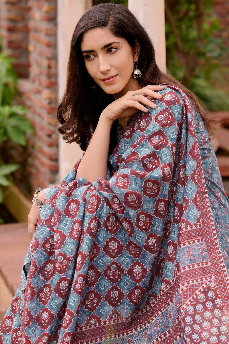 Blue Printed Kota Dupatta