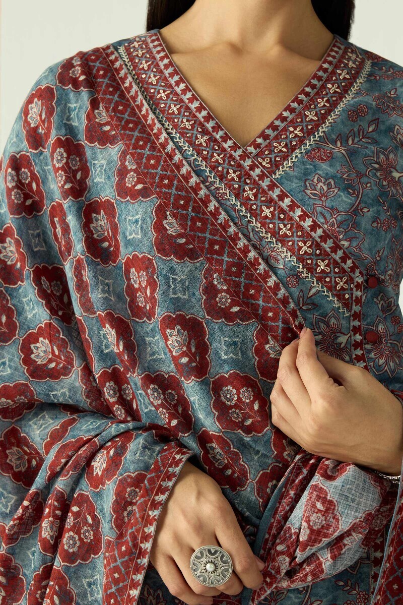 Blue Printed Kota Dupatta