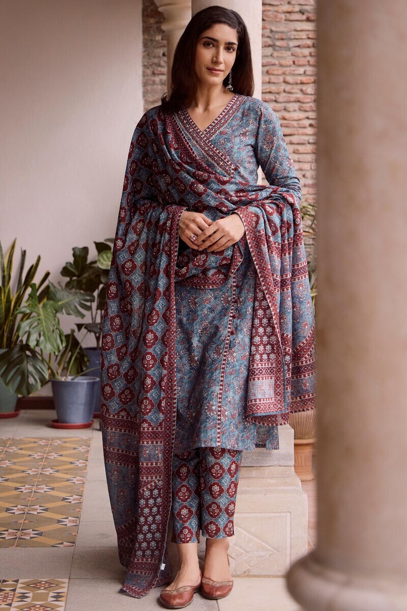 Blue Printed Kota Dupatta