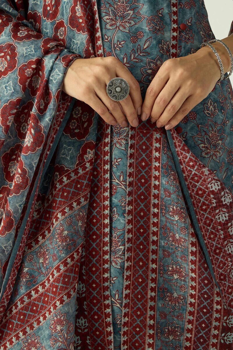 Blue Printed Kota Dupatta